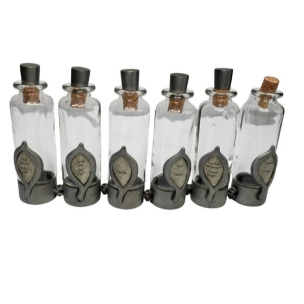 Unique Jars Spice Witchy Goth Silver Tone 6 Jars Kitchen Spells